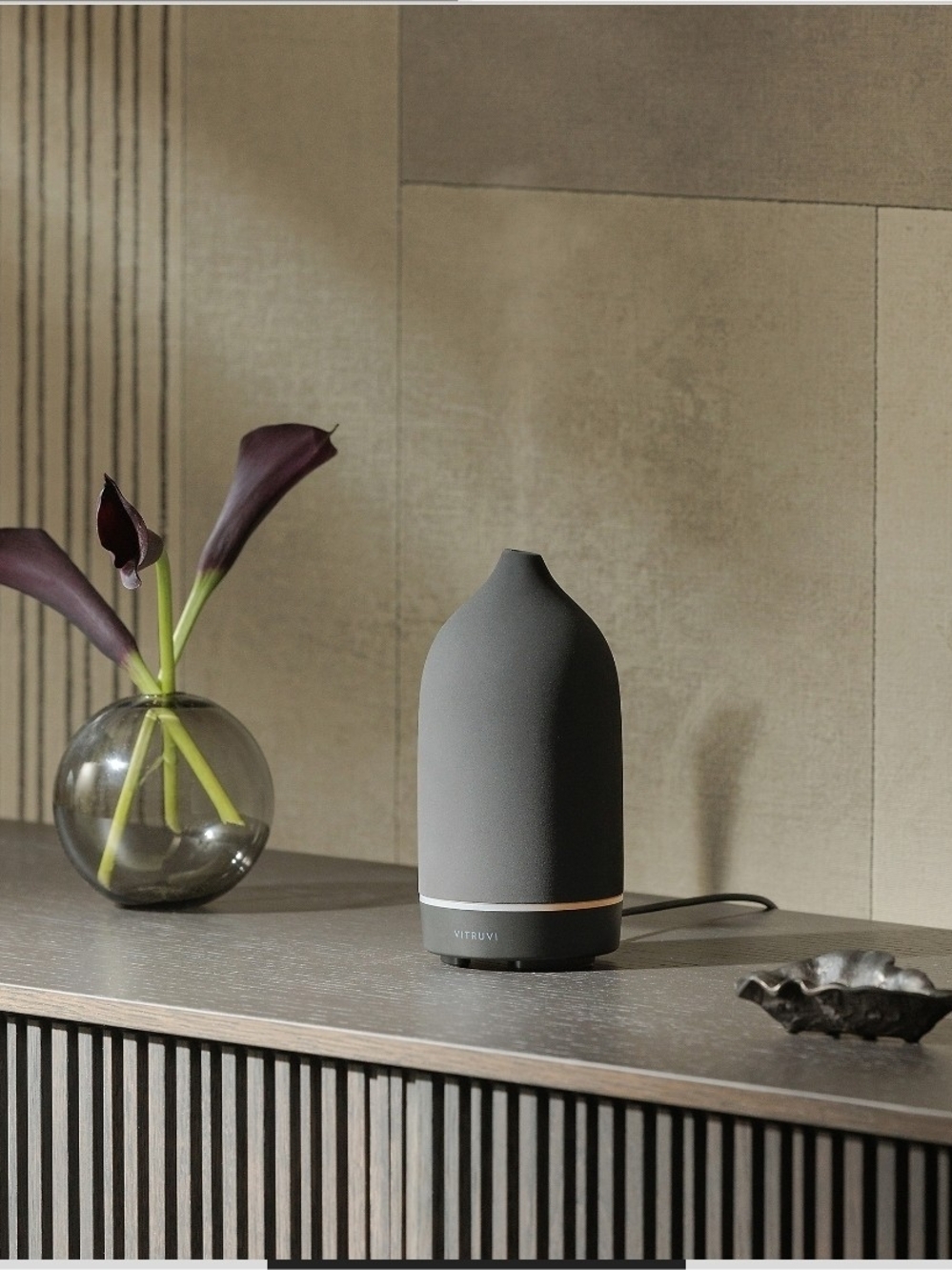 Vitruvi Stone Essential Oil Diffuser Charcoal Ceramic Aromatherapy NIB